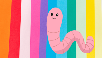 earth worm over a rainbow background